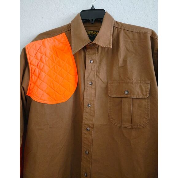 HUNTING/SHOOTING SHIRT-SIERRA TRADING POST-Dark Brown-Orange-Quilted Shoulder-XL - Picture 5 of 13